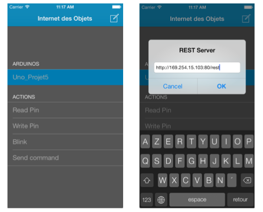 Client iOS : Menu principal de l’application et page de réglage